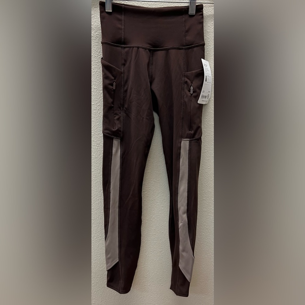 Athleta XXS NEW With Tags  Brown Leggings with Tan Contrast Pockets on Pockets